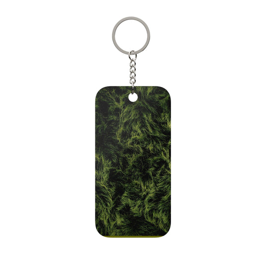 Double-Sided Keychain Charm — Green Fuzzy Texture with Abstract Neon Script